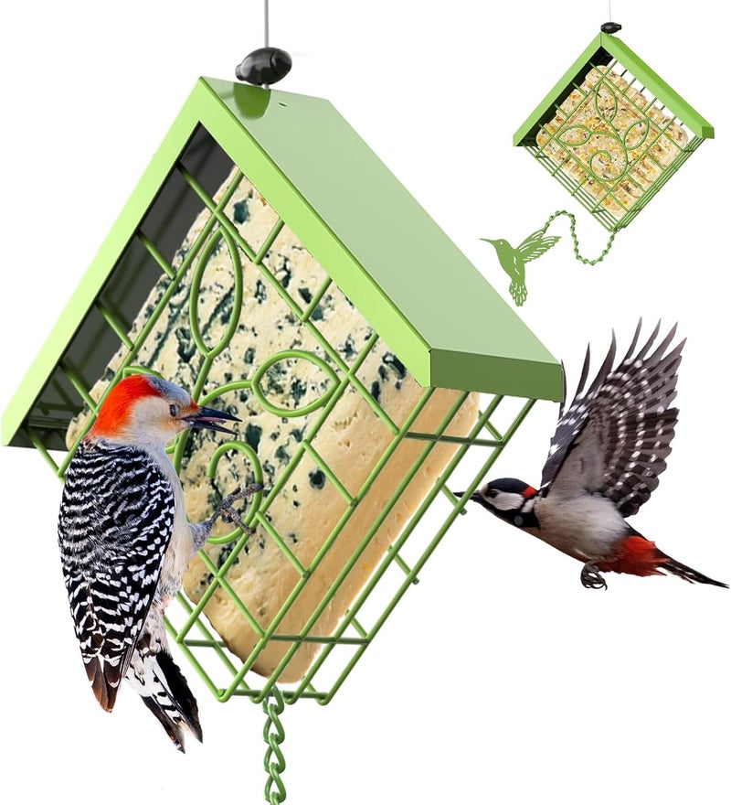 FlowaFoli Suet Bird Feeder for Outside, Metal Suet Feeder for Outside Hanging, Single Suet Cake Capacity, Fruit and Suet Feeder Style for Outside Hanging(Green) - Image 1